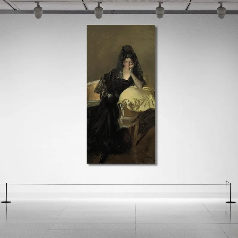Portrait Of Señora De Urcola Wearing A Black Mantilla Joaquín Sorolla
