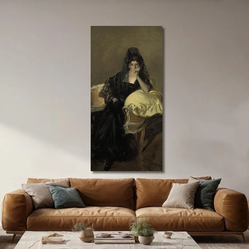 Portrait Of Señora De Urcola Wearing A Black Mantilla Joaquín Sorolla