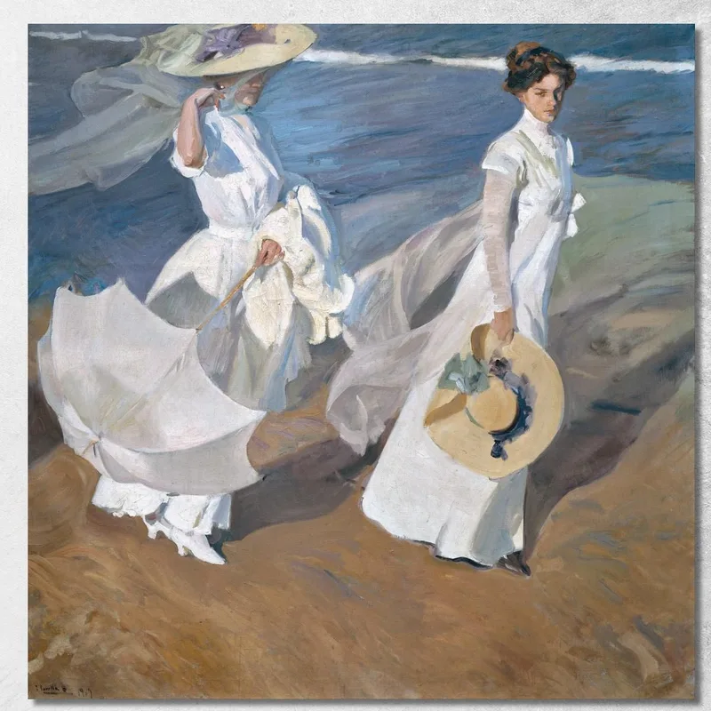 Paseando Por La Orilla Del Mar Joaquín Sorolla cuadro en lienzo