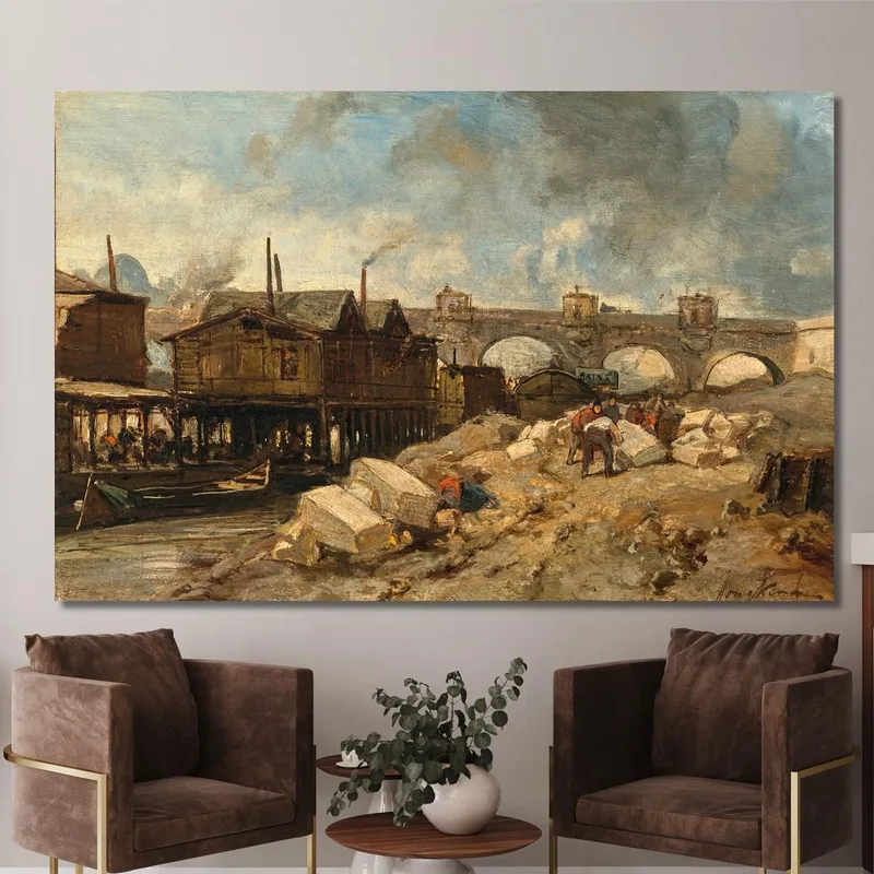 Bath Boats-Washhouses Near Pont-Neuf Johan Barthold Jongkind