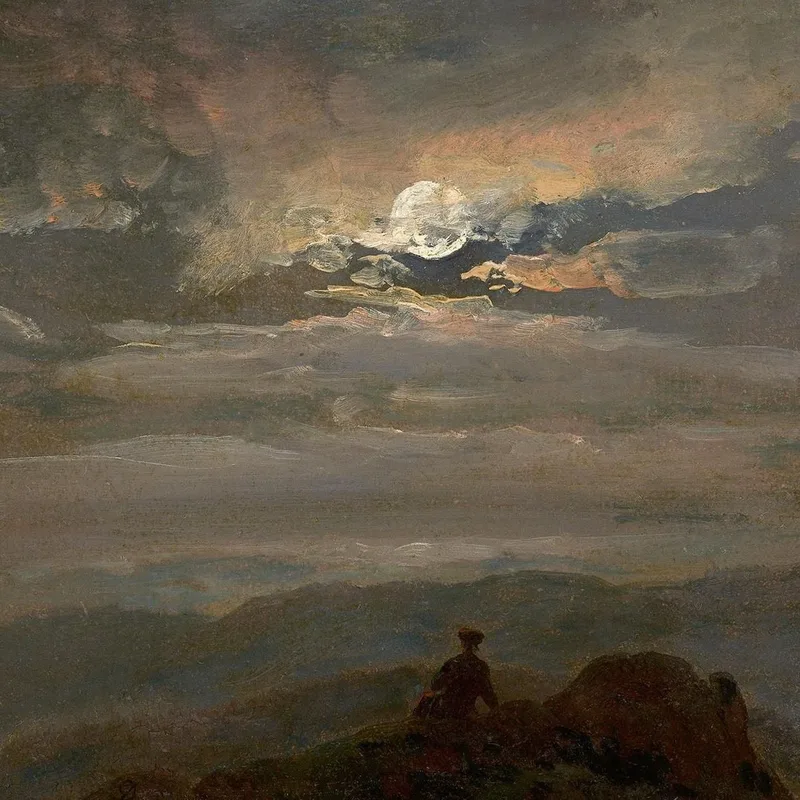 Mondbeschienene Landschaft: Wanderer Auf Einem Berggipfel Johan Christian Dahl