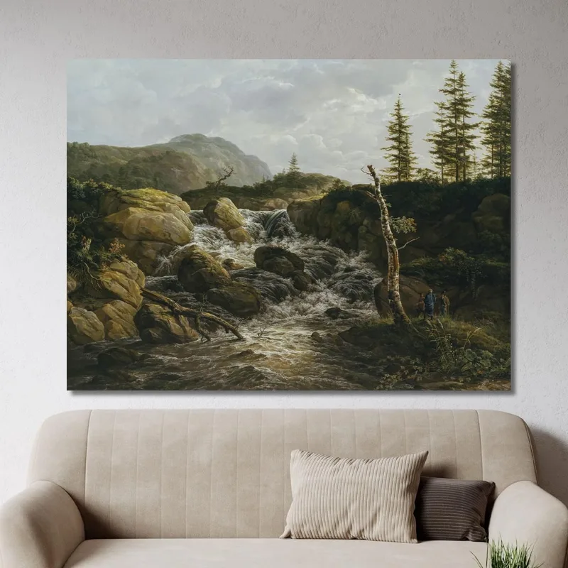Gebirgslandschaft Mit Wasserfall Norwegen Johan Christian Dahl