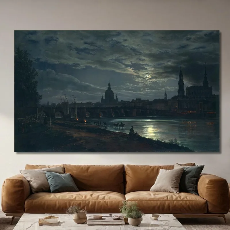 Veduta Di Dresda Al Chiaro Di Luna Johan Christian Dahl