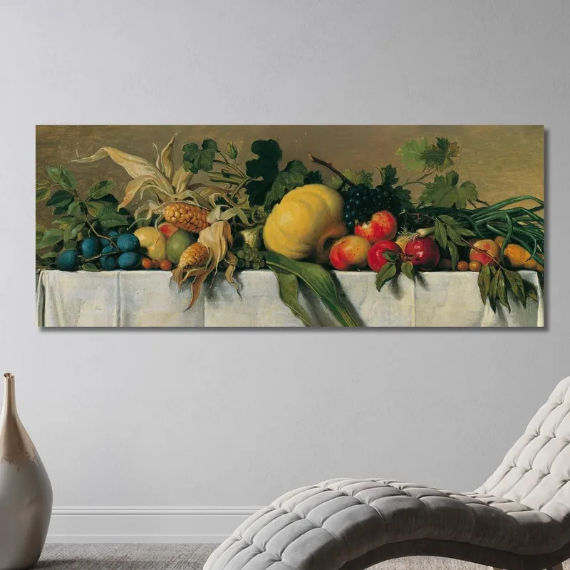 Bodegón Con Frutas Y Verduras Sobre Tela Blanca. Johann Peter Krafft