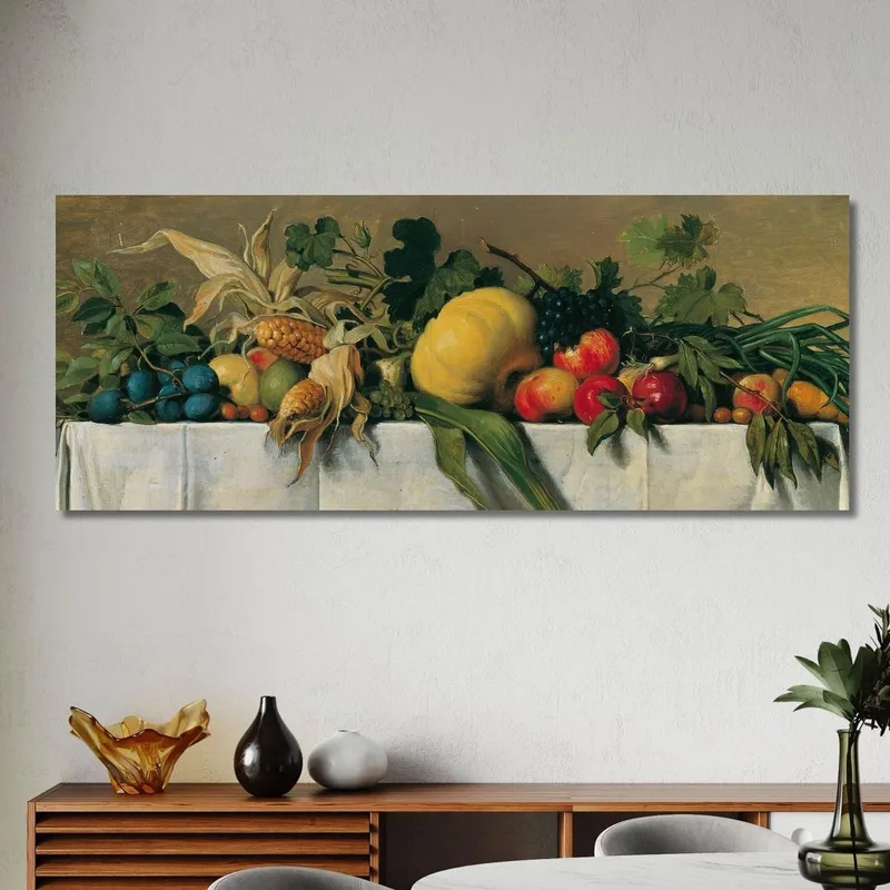 Bodegón Con Frutas Y Verduras Sobre Tela Blanca. Johann Peter Krafft