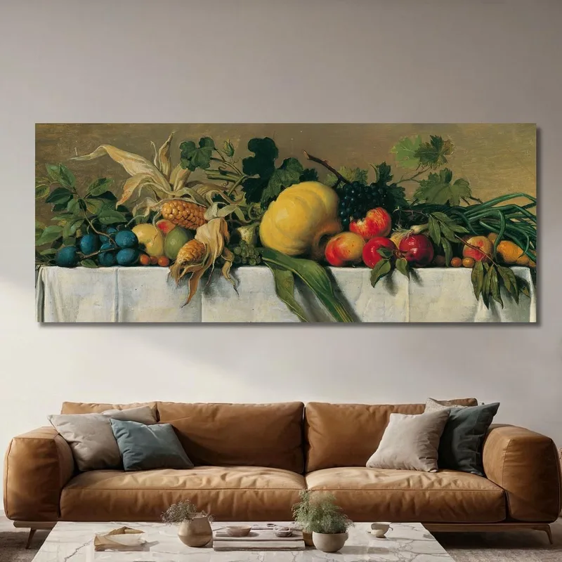 Bodegón Con Frutas Y Verduras Sobre Tela Blanca. Johann Peter Krafft