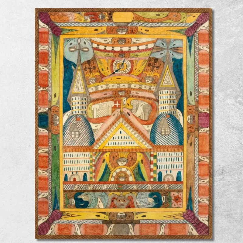 Leantika - Gigante - Grand - Hotel Nel Lago Lion, India Adolf Wölfli quadro stampa su tela