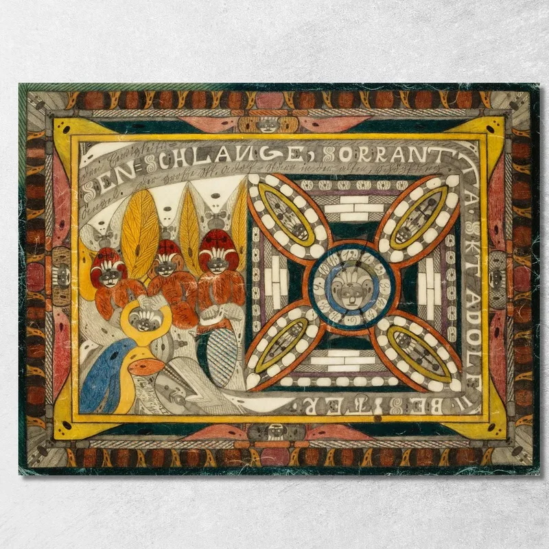 Serpente Gigante Sorrantta, Tre Angeli Dell'Eternità E La Grande Stella Skt. Adolf Nella Vecchia Creazione Adolf Wölfli quadro stampa su tela