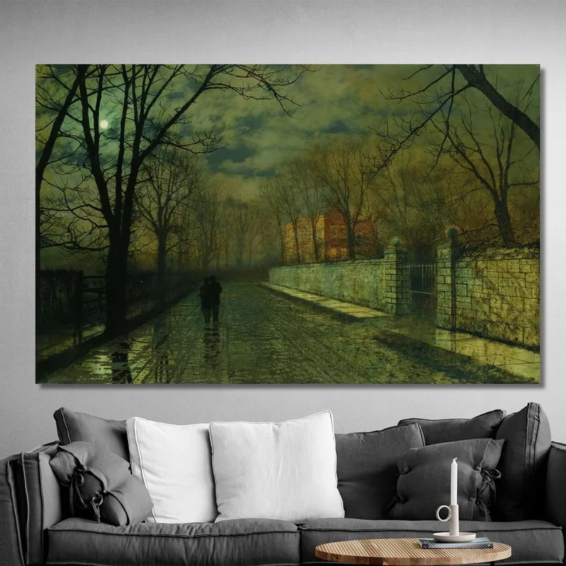 Figuren In Einem Mondbeschienenen Weg Nach Regen John Atkinson Grimshaw