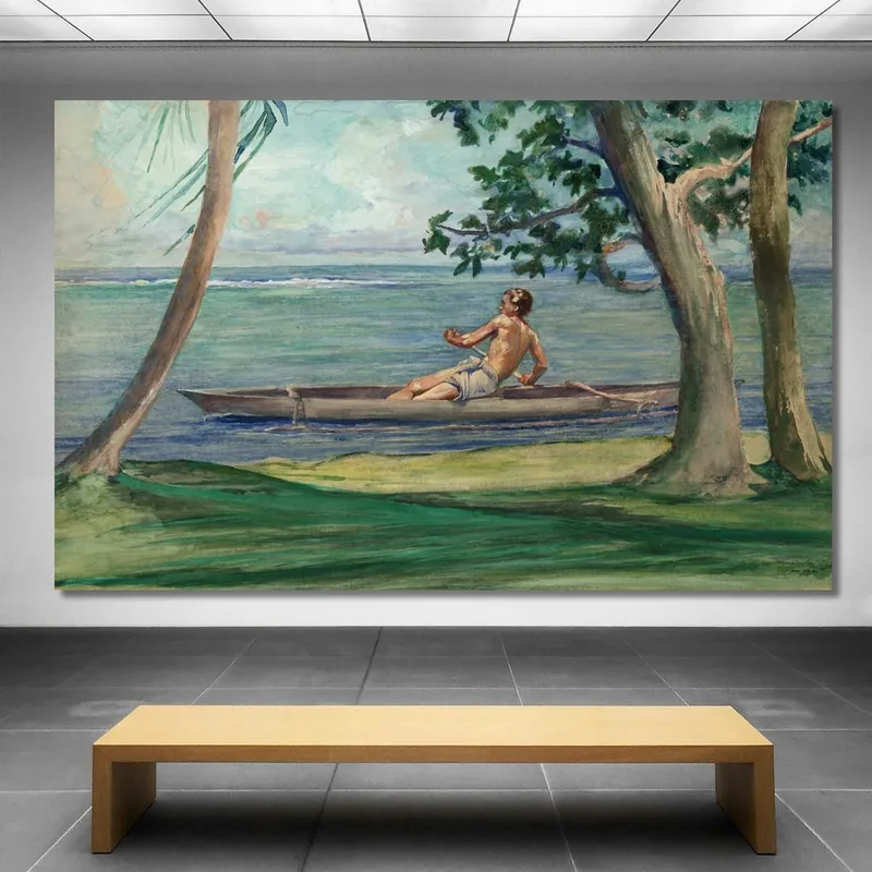 Junge Im Kanu Fährt An Unserem Haus In Vaiala Samoa Vorbei John La Farge
