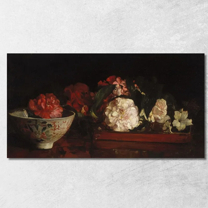Blumen Auf Einem Japanischen Tablett Auf Einem Mahagoni-Tisch John La Farge drucken auf leinwand