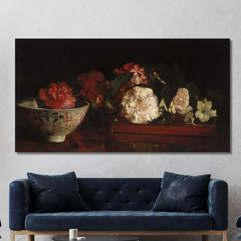 Fiori Su Un Vassoio Giapponese Su Un Tavolo Di Mogano John La Farge