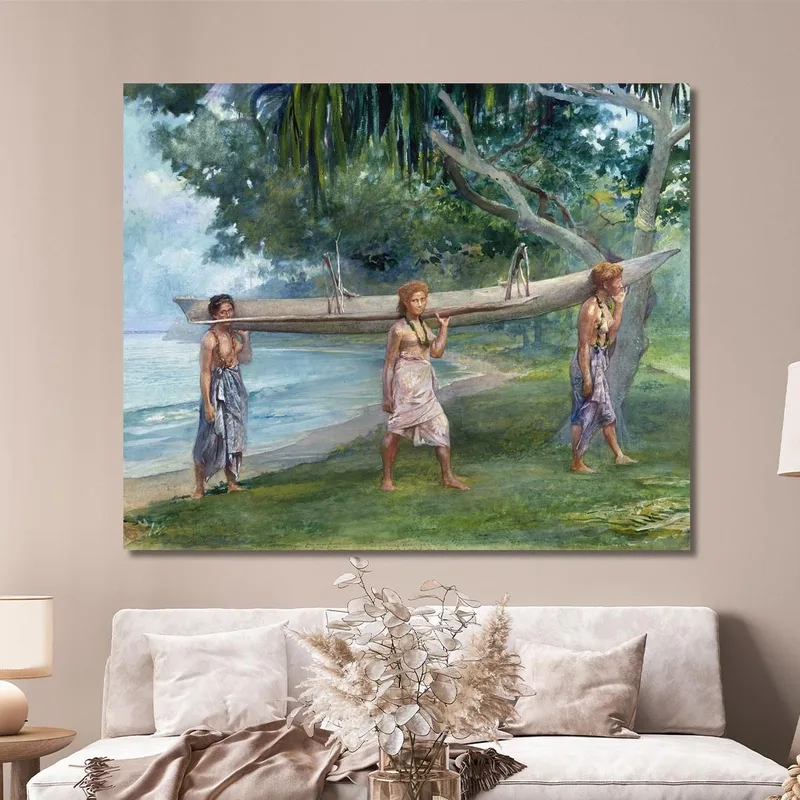 Girls Carrying A Canoe-Vaiala In Samoa John La Farge