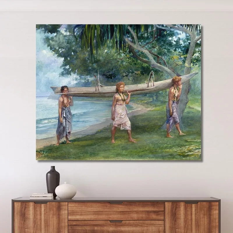 Girls Carrying A Canoe-Vaiala In Samoa John La Farge