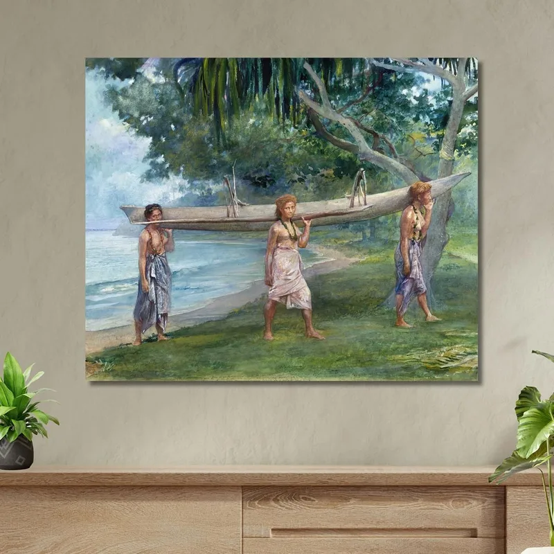 Girls Carrying A Canoe-Vaiala In Samoa John La Farge