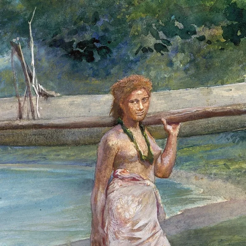 Girls Carrying A Canoe-Vaiala In Samoa John La Farge