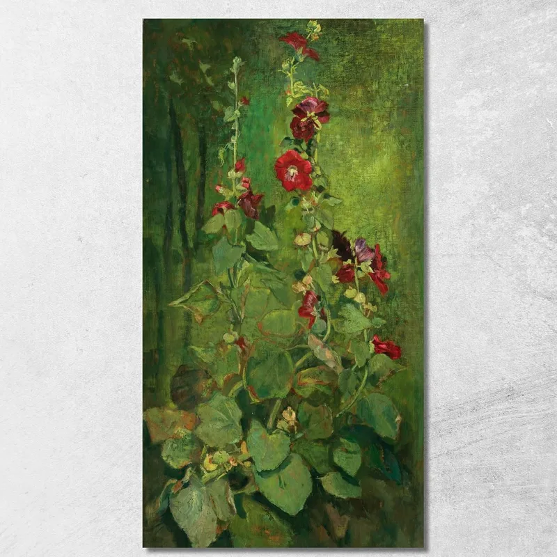 Rote Stockrosen John La Farge drucken auf leinwand