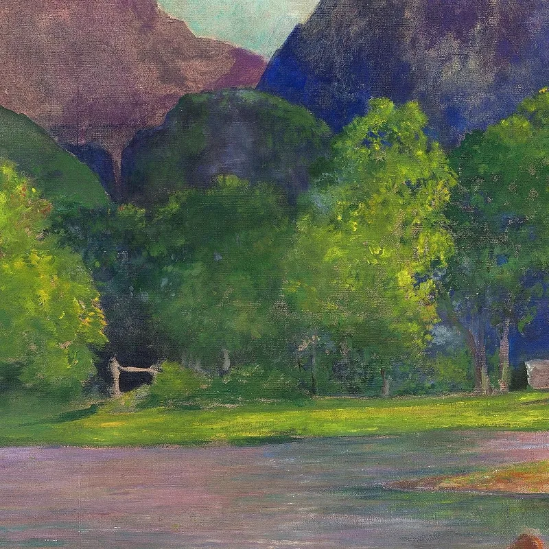 Der Eingang Zum Tautira Rivertahiti. Fischer Der Einen Fisch Aufspießt John La Farge