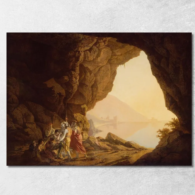 Grotta Sul Mare Nel Regno Di Napoli Con Banditi Al Tramonto Joseph Wright of Derby quadro stampa su tela
