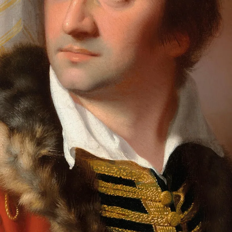 Portrait Of A Gentleman In A Red Fur-Trimmed Coat Joseph Wright of Derby