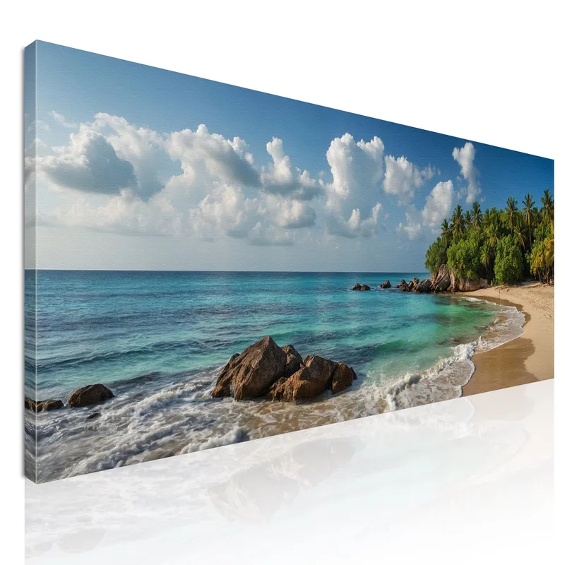 Quadro Paesaggio Mare Spiaggia Tropicale Con Palme E Mare Turchese quadro stampa su tela