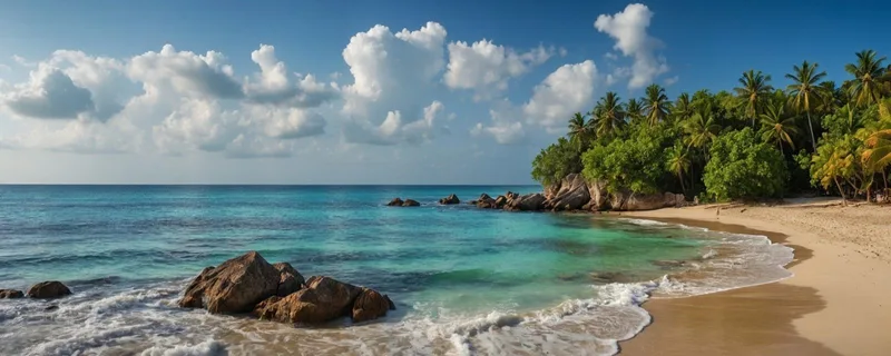 Peinture De Paysage De Mer De Plage Tropicale Avec Palmiers Et Mer Turquoise