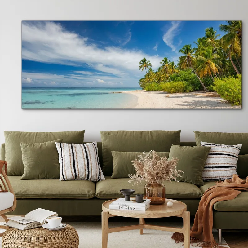 Sea Landscape Painting Enchanting Beach With Palm Trees And Clear Sea