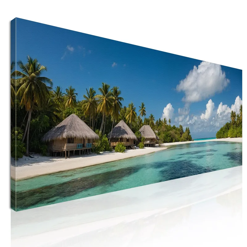 Quadro Paesaggio Mare Bungalow Tropicale Con Mare Turchese quadro stampa su tela