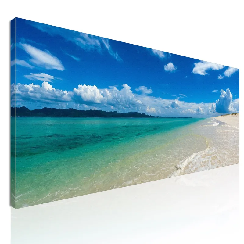 Quadro Paesaggio Mare Spiaggia Deserta Con Mare Turchese E Cielo Blu quadro stampa su tela