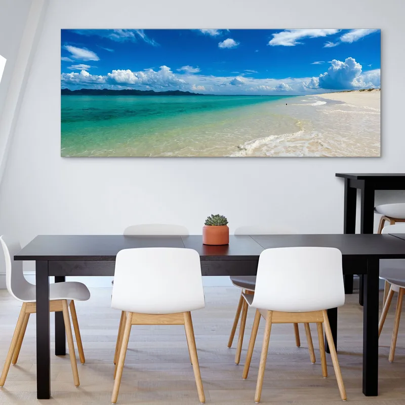 Tableau De Paysage Marin Plage Déserte Avec Mer Turquoise Et Ciel Bleu