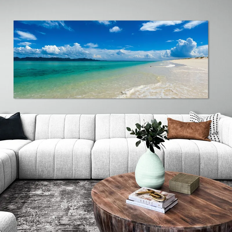 Tableau De Paysage Marin Plage Déserte Avec Mer Turquoise Et Ciel Bleu