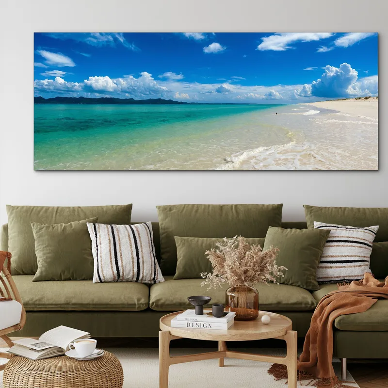 Tableau De Paysage Marin Plage Déserte Avec Mer Turquoise Et Ciel Bleu