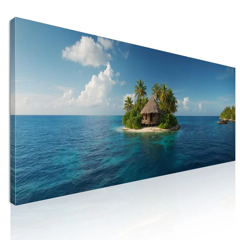 Quadro Paesaggio Mare Paesaggio Tropicale Con Isola E Capanna quadro stampa su tela