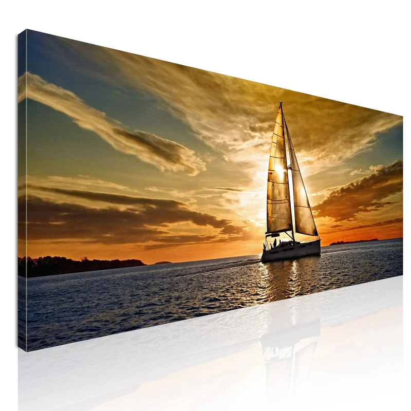 Quadro Paesaggio Mare Paesaggio Marittimo Con Barca E Tramonto quadro stampa su tela