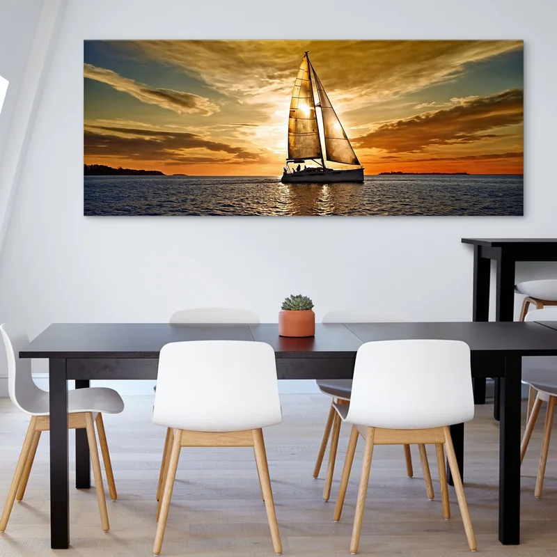 Meereslandschaftsmalerei Maritime Landschaft Mit Boot Und Sonnenuntergang