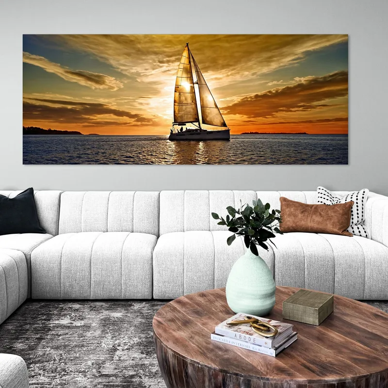 Meereslandschaftsmalerei Maritime Landschaft Mit Boot Und Sonnenuntergang