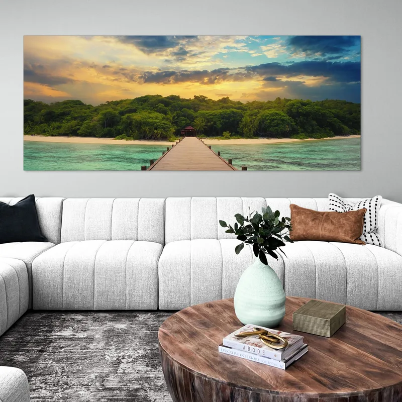 Muelle De Pintura De Paisaje Marino En La Playa Tropical Al Atardecer