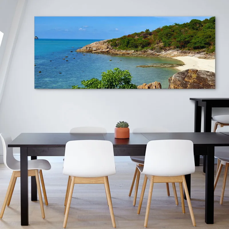 Pintura De Paisaje Marino Bahía Escondida En Koh Samui Con Aguas Cristalinas