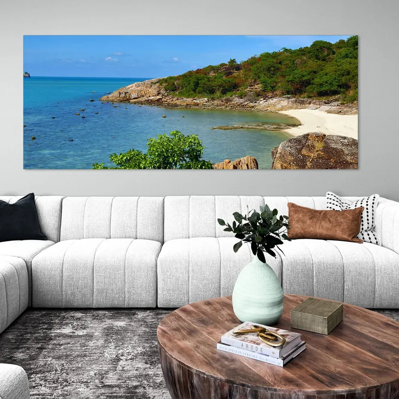 Pintura De Paisaje Marino Bahía Escondida En Koh Samui Con Aguas Cristalinas