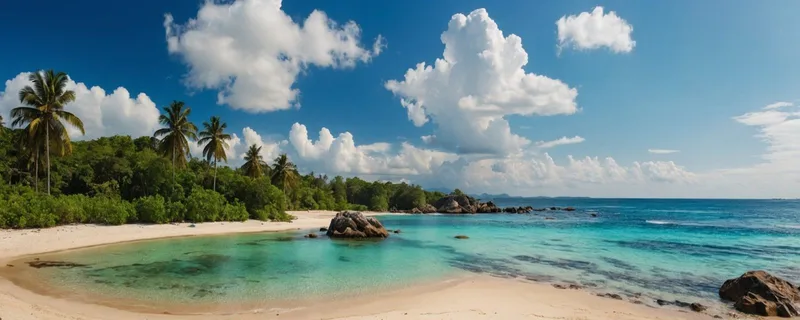 Sea Landscape Painting Tropical Landscape With Palm Trees And Crystal Clear Water