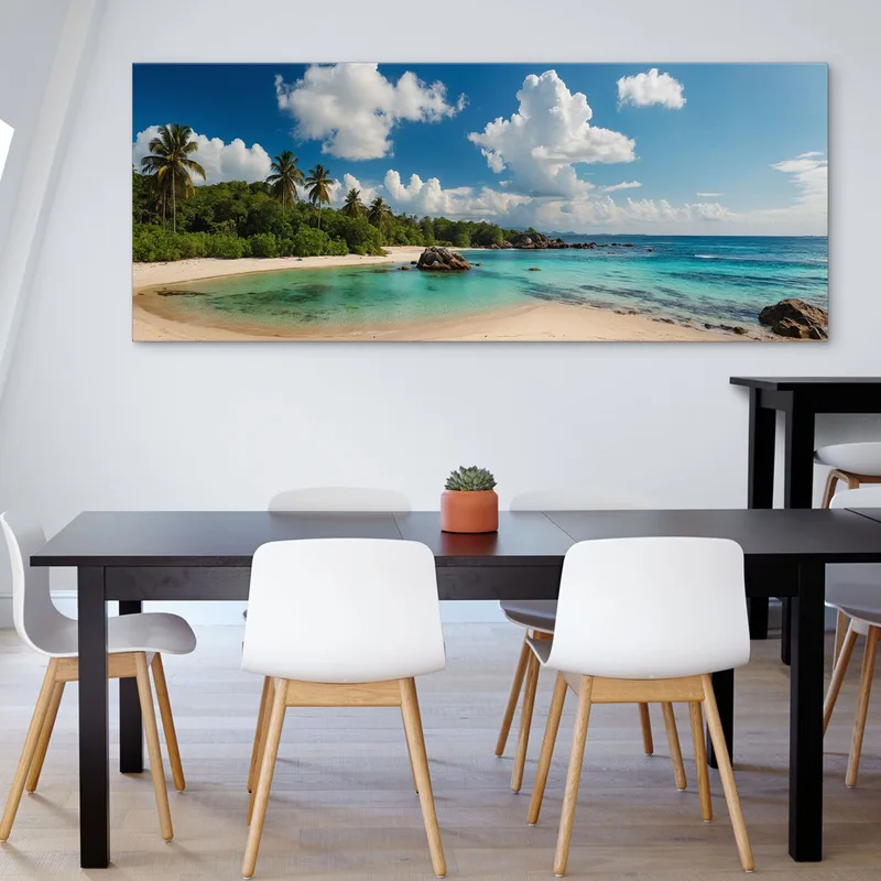 Sea Landscape Painting Tropical Landscape With Palm Trees And Crystal Clear Water
