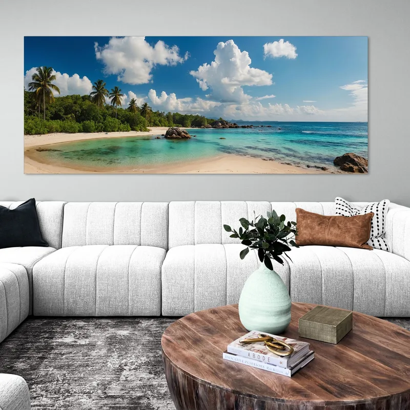 Sea Landscape Painting Tropical Landscape With Palm Trees And Crystal Clear Water