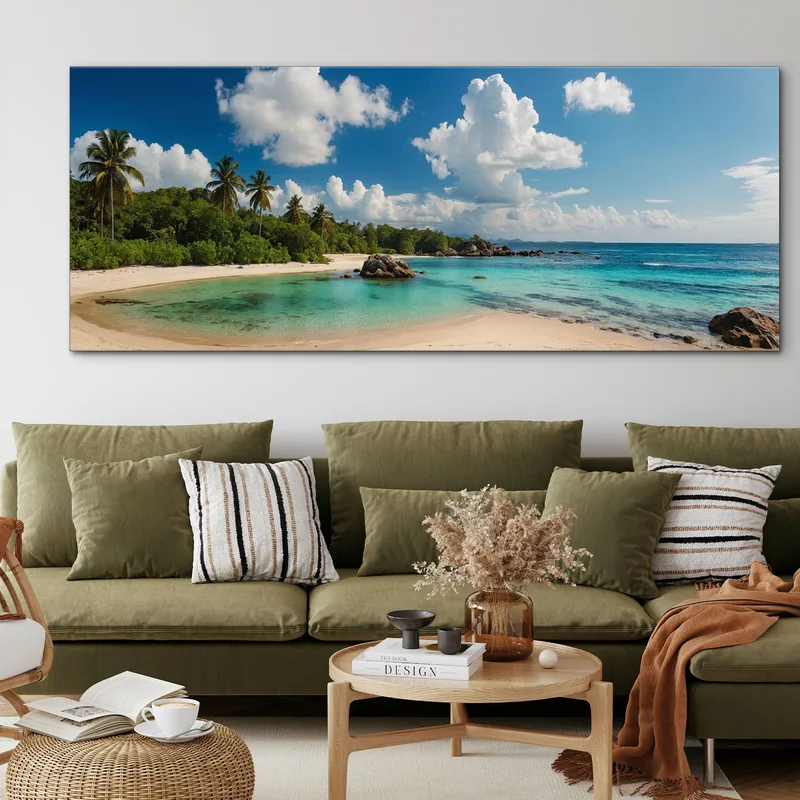 Sea Landscape Painting Tropical Landscape With Palm Trees And Crystal Clear Water