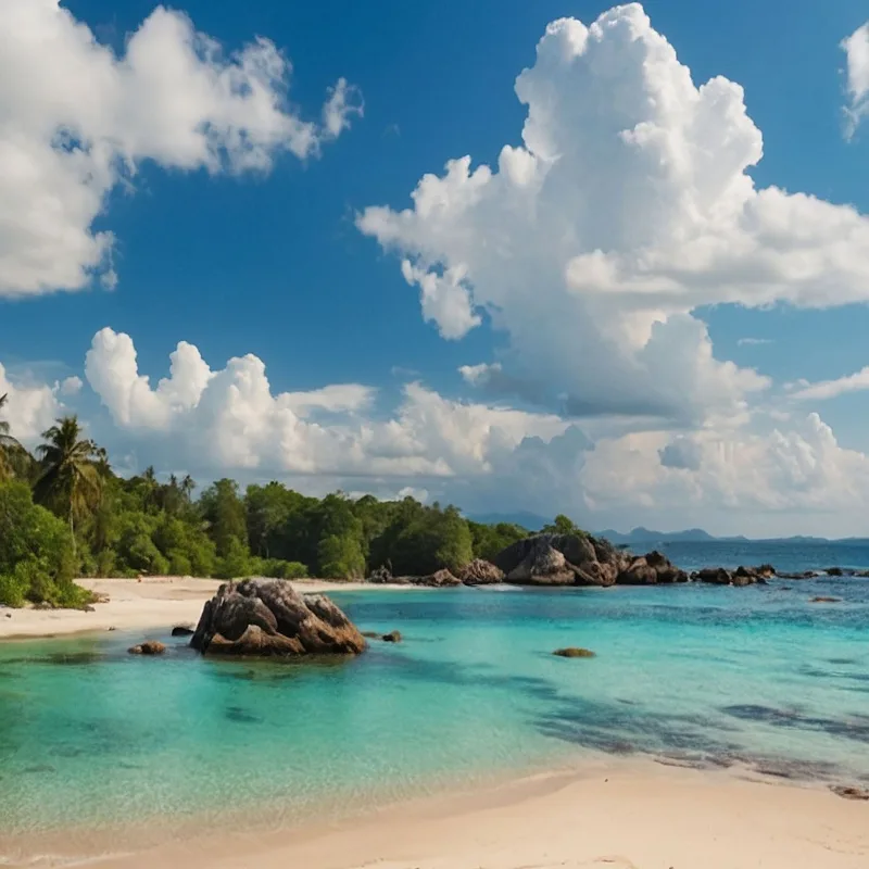 Sea Landscape Painting Tropical Landscape With Palm Trees And Crystal Clear Water