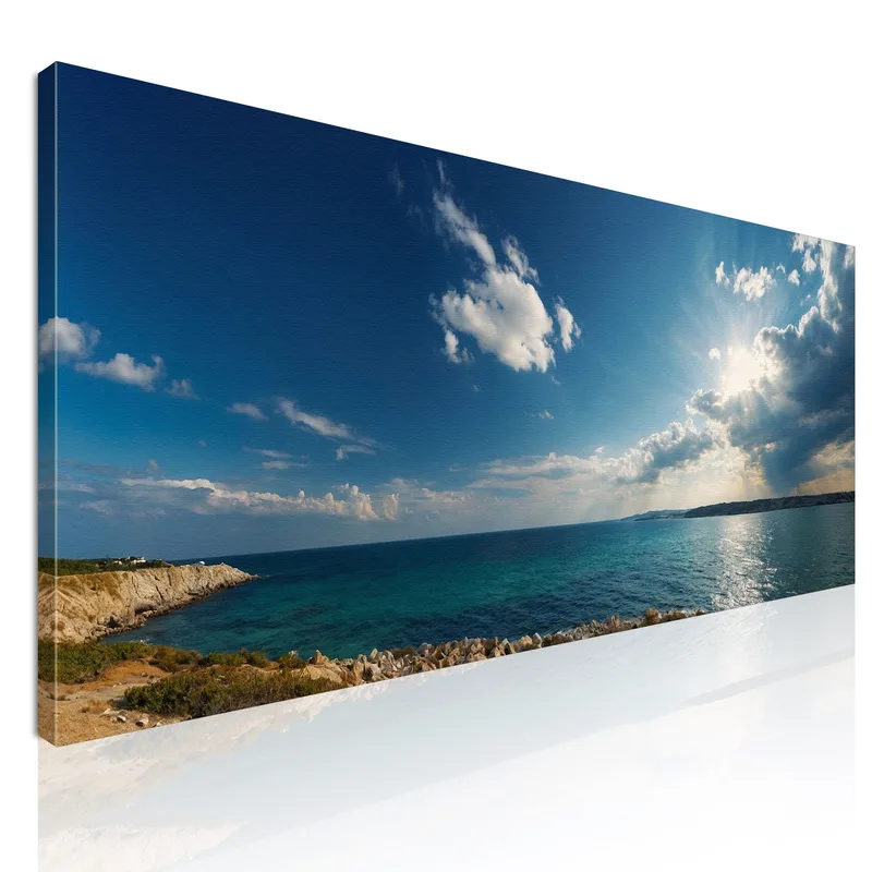 Rocky Coast Sea Landscape Painting With Crystal Clear Waters And Sun canvas print