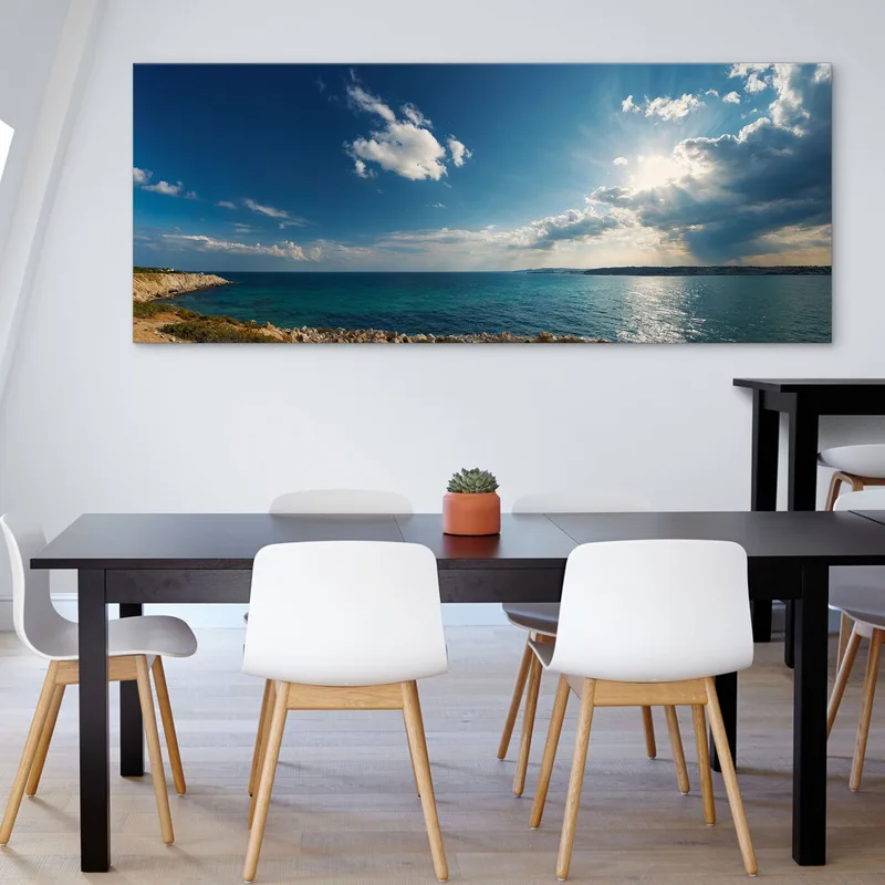 Rocky Coast Sea Landscape Painting With Crystal Clear Waters And Sun