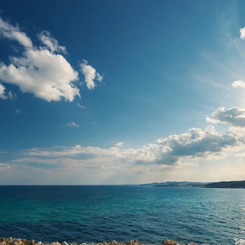 Rocky Coast Sea Landscape Painting With Crystal Clear Waters And Sun