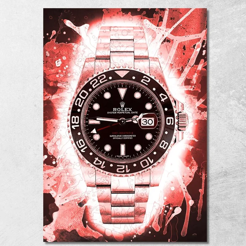 Modern Watch Painting Rolex Red Blur Gmt canvas print