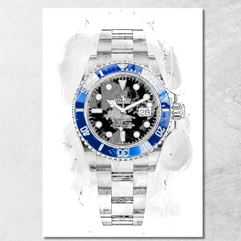 Modern Watch Painting Rolex White Submariner canvas print