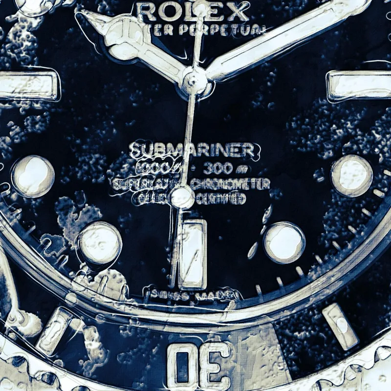 Modernes Uhrenbild Rolex Schwarzer Submariner Auf Weißem Und Schwarzem Marmor